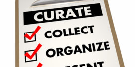 A clipboard with the words curate, collect, organize, and present