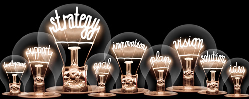 Lightbulbs with different phrases illustrate the components of educational innovation.