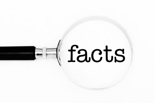 A magnifying glass over the word facts demonstrates the importance of fact-checking tips.